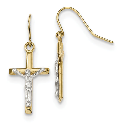10k Two-tone Polished Crucifix Earrings 10ER298 - shirin-diamonds