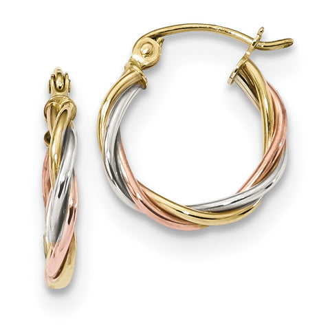 10k Tri-color Polished 2.5mm Twisted Hoop Earrings 10ER301 - shirin-diamonds