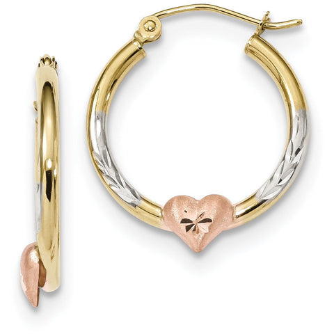 10k Two-tone & White Rhodium D/C Heart Hoop Earrings 10ER303 - shirin-diamonds