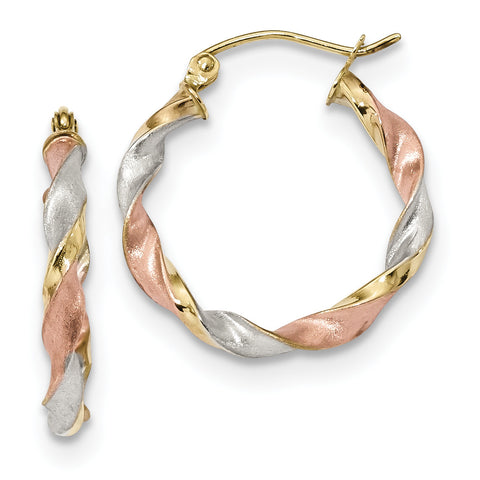 10k White & Rose Rhodium Satin Twisted Hoop Earrings 10ER304 - shirin-diamonds