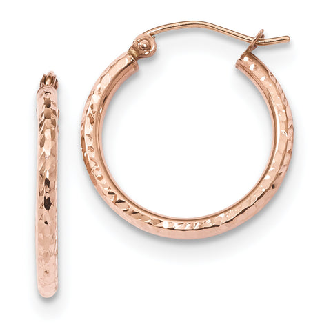 10k Rose Gold Textured Polished Hoop Earrings 10ER307 - shirin-diamonds
