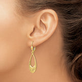 10k Polished and Diamond-cut Dangle Leverback Earrings