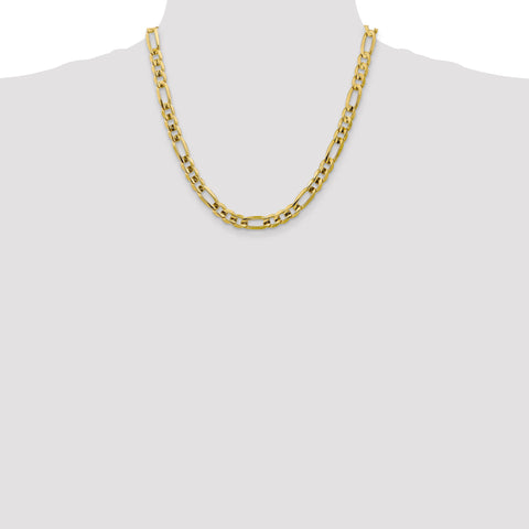 10K Yellow Gold 7.5mm Light Concave Figaro Chain 20 Inch