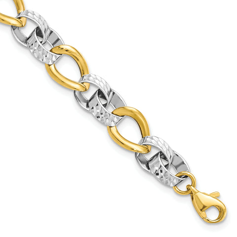 10k Two-tone Polished and Diamond-cut Link Bracelet 7.5 Inch ''Bracelets