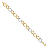 10k Two-tone Polished and Textured Link Bracelet