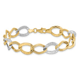 10k Two-tone Polished and Textured Link Bracelet