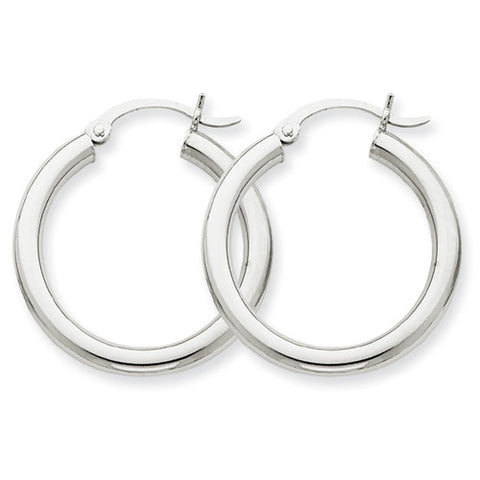 10k White Gold 3mm Round Hoop Earrings 10T850 - shirin-diamonds
