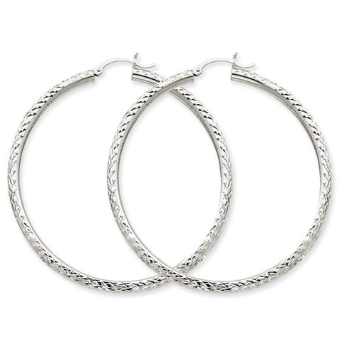 10k White Gold Diamond-cut 3mm Round Hoop Earrings 10TC260 - shirin-diamonds