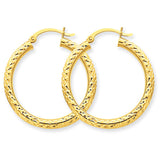 10k Diamond-cut 3mm Round Hoop Earrings 10TC264 - shirin-diamonds