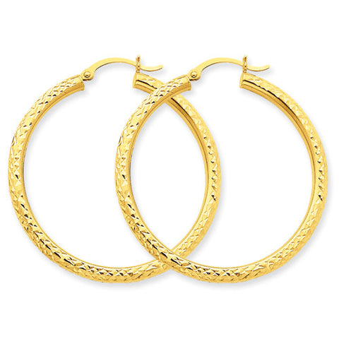 10k Diamond-cut 3mm Round Hoop Earrings 10TC269 - shirin-diamonds