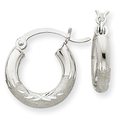 10k White Gold Satin & Diamond-cut 3mm Round Hoop Earrings 10TC280 - shirin-diamonds