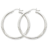 10k White Gold Satin & Diamond-cut 3mm Round Hoop Earrings 10TC281 - shirin-diamonds