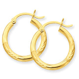 10k Satin & Diamond-cut 3mm Round Hoop Earrings 10TC290 - shirin-diamonds