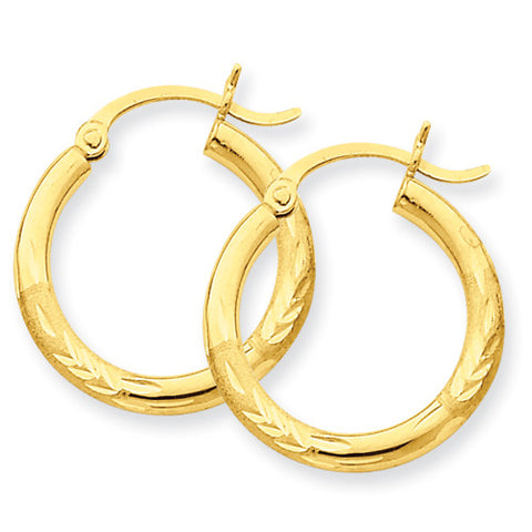 10k Satin & Diamond-cut 3mm Round Hoop Earrings 10TC290 - shirin-diamonds