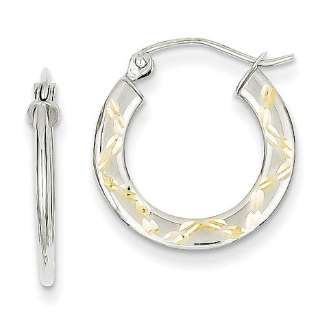 10K White Gold & Yellow Rhodium Diamond Cut Hoop Earrings 10TC304 - shirin-diamonds