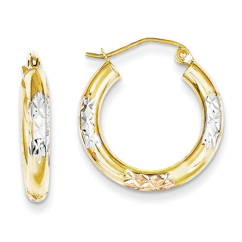 10K White & Rose Rhodium D/C 3x20mm Hoop Earrings 10TC334 - shirin-diamonds