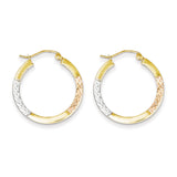 10K White & Rose Rhodium D/C 2.5x25mm Hoop Earrings 10TC340 - shirin-diamonds