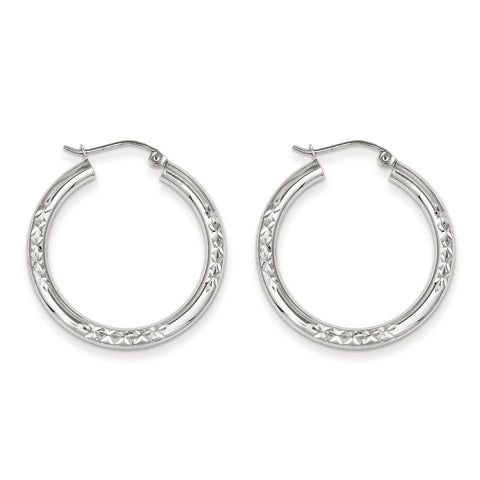 10K White Gold Cut 3mm Hoop Earrings 10TC351 - shirin-diamonds