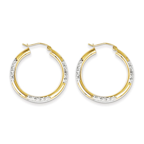 10K & Rhodium Diamond Cut 3mm Hoop Earrings 10TC356 - shirin-diamonds