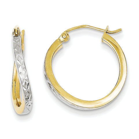 10k & Rhodium Diamond Cut Textured & Wavy Hoop Earrings 10TC361 - shirin-diamonds