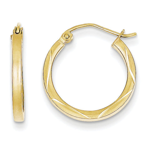 10K Satin Diamond Cut 2x20mm Hoop Earrings 10TC362 - shirin-diamonds