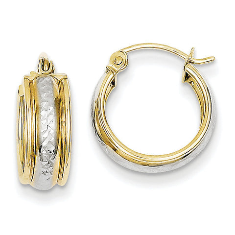 10K & Rhodium Diamond Cut Small Hoop Earrings 10TC364 - shirin-diamonds