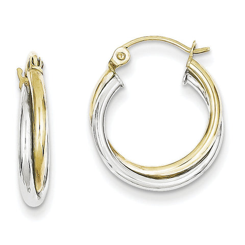 10K Two-tone Textured Twist Hoop Earrings 10TC365 - shirin-diamonds