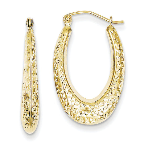 10K Textured Oval Hollow Hoop Earrings 10TC370 - shirin-diamonds