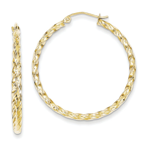 10K Twisted Diamond Cut 35mm Hoop Earrings 10TC373 - shirin-diamonds