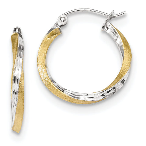 10k & Rhodium Diamond-cut 2.5mm Twisted Hoop Earrings 10TC386 - shirin-diamonds