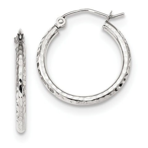 10k White Gold Diamond-cut 2mm Round Tube Hoop Earrings 10TC392W - shirin-diamonds