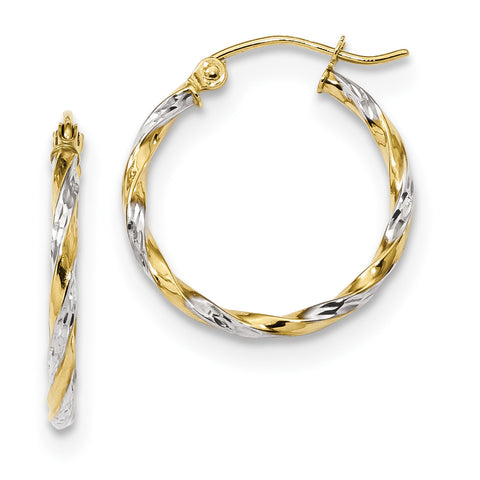 10k & Rhodium Hollow Twisted Hoop Earrings 10TC397 - shirin-diamonds