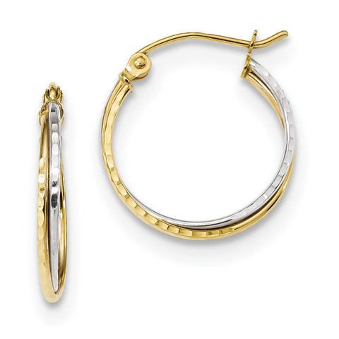 10k Two-tone Diamond Cut Twisted Hoop Earrings 10TC399 - shirin-diamonds