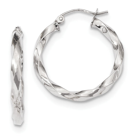 10k White Gold 3mm Twisted Hoop Earrings 10TC400W - shirin-diamonds