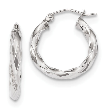 10k White Gold 3mm Twisted Hoop Earrings 10TC401W - shirin-diamonds