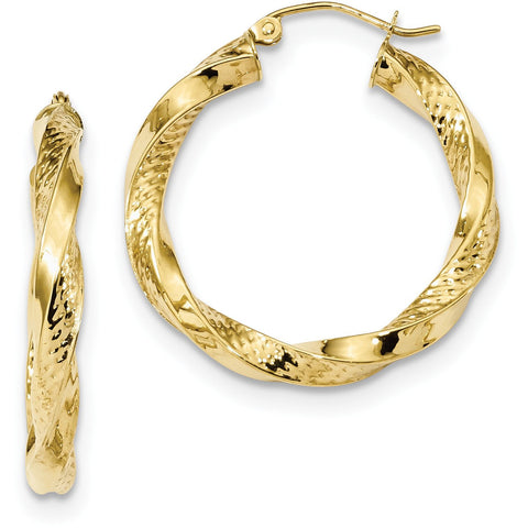 10k Polished & Textured Twist Hoop Earrings 10TC403 - shirin-diamonds