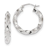 10K White Gold Polished & Textured Twist Hoop Earrings 10TC404W - shirin-diamonds