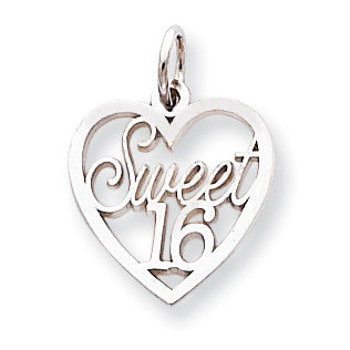 10k White Gold Sweet 16 in Heart Charm 10WC12 - shirin-diamonds