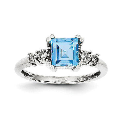 10k White Gold Diamond and Blue Topaz Ring 10X211 - shirin-diamonds
