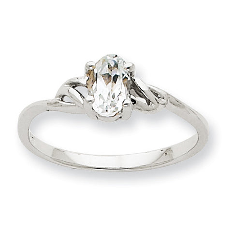 10k White Gold Polished Geniune White Topaz Birthstone Ring 10XBR145 - shirin-diamonds