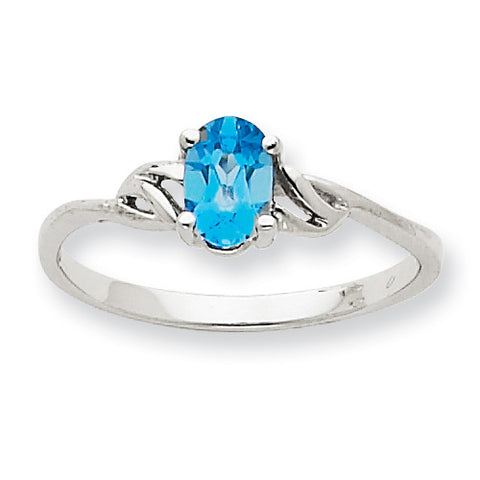 10k White Gold Polished Geniune Blue Topaz Birthstone Ring 10XBR153 - shirin-diamonds