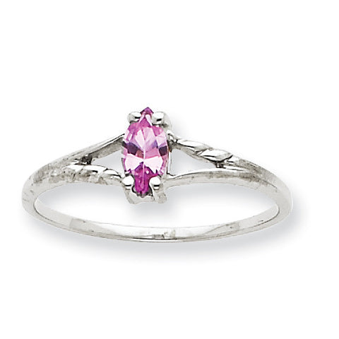 10k White Gold Polished Geniune Pink Tourmaline Birthstone Ring 10XBR199 - shirin-diamonds