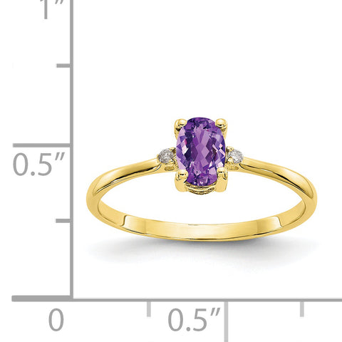 10k Polished Geniune Diamond & Amethyst Birthstone Ring 10XBR203