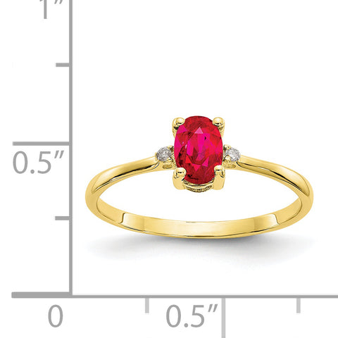 10k Polished Geniune Diamond & Ruby Birthstone Ring 10XBR208
