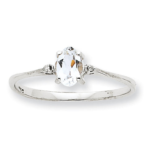10k White Gold Polished GeniuneDiamond/White Topaz Birthstone Ring 10XBR217 - shirin-diamonds
