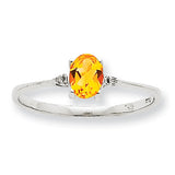 10k White Gold Polished Geniune Diamond/Citrine Birthstone Ring 10XBR224 - shirin-diamonds