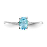 10k White Gold Polished Geniune Diamond/Blue Topaz Birthstone Ring 10XBR225