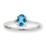 10k White Gold Polished Geniune Diamond/Blue Topaz Birthstone Ring 10XBR225 - shirin-diamonds