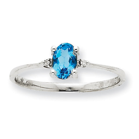 10k White Gold Polished Geniune Diamond/Blue Topaz Birthstone Ring 10XBR225 - shirin-diamonds