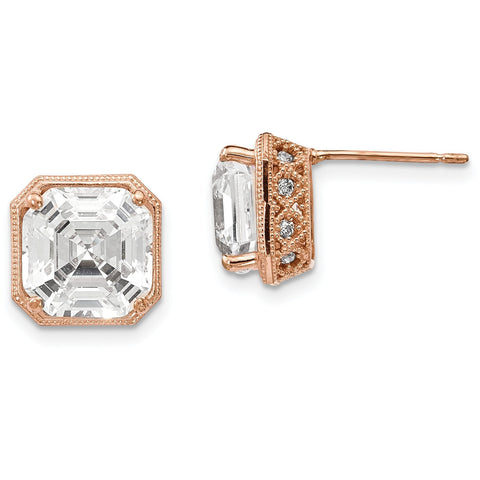 10K Tiara Collection Rose Gold Polished CZ Post Earrings 10YC379R - shirin-diamonds